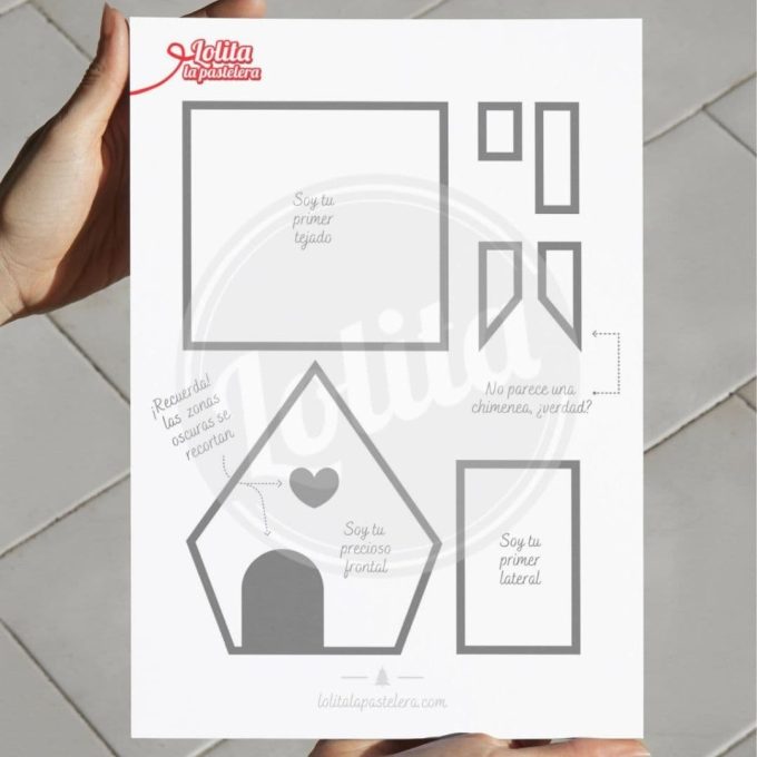 Plantilla imprimible de casita de jengibre para montar y decorar en Navidad